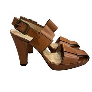 Hobbs Women's Brown Buckle Slingback Heels Size 39 Leather Strappy Shoes Italy